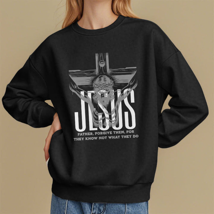 Sweat-shirt en polyester doublé polaire avec croix « Père, pardonne-leur » style classique de Christianartworkshop - image 1