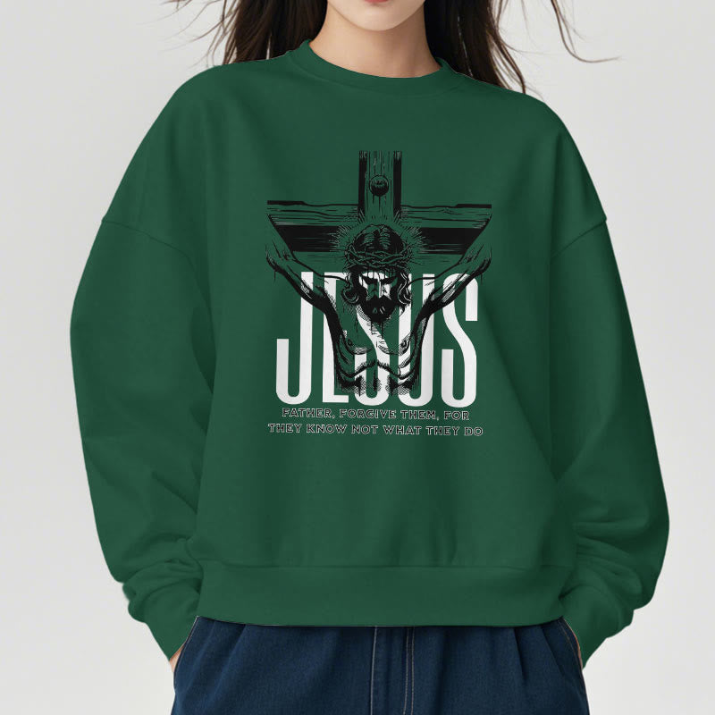 Sweat-shirt en polyester doublé polaire avec croix « Père, pardonne-leur » style classique de Christianartworkshop - image 23