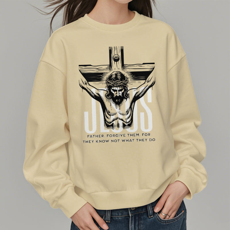 Sweat-shirt en polyester doublé polaire avec croix « Père, pardonne-leur » style classique de Christianartworkshop - image 13