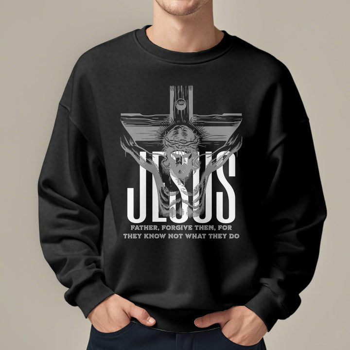 Sweat-shirt en polyester doublé polaire avec croix « Père, pardonne-leur » style classique de Christianartworkshop - image 2