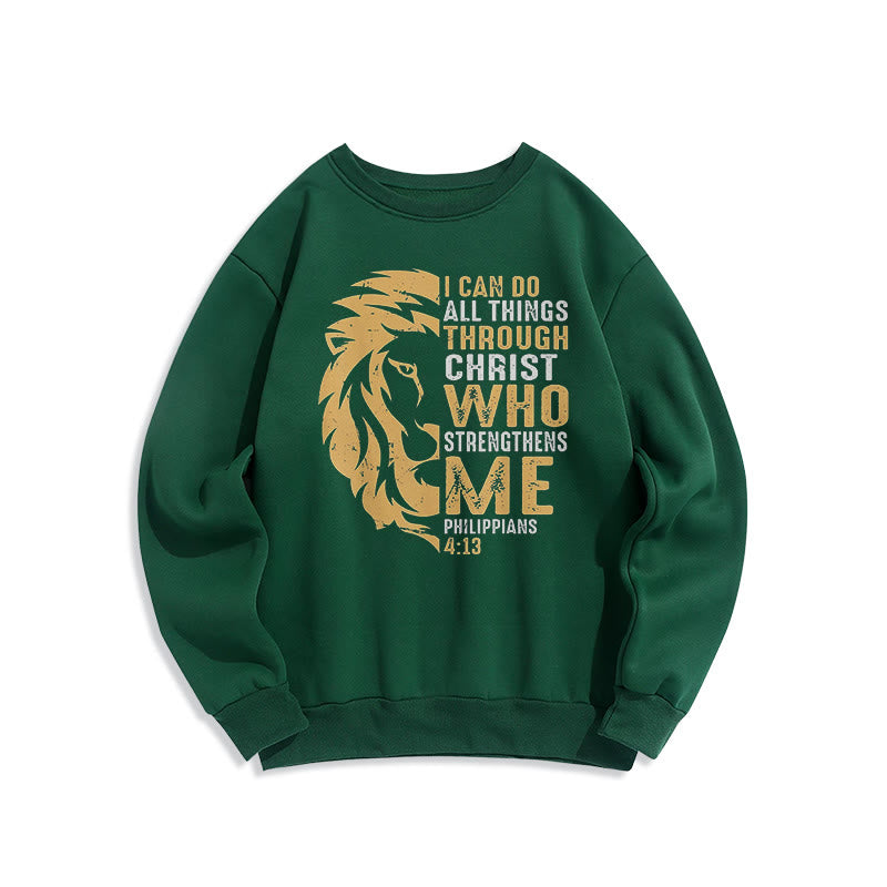Sweat-shirt en polyester doublé polaire avec citation « Christ me fortifie » de Christianartworkshop - Vert - 2XL - image 0