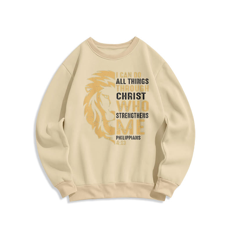 Sweat-shirt en polyester doublé polaire avec citation « Christ me fortifie » de Christianartworkshop - Beige - 2XL - image 15