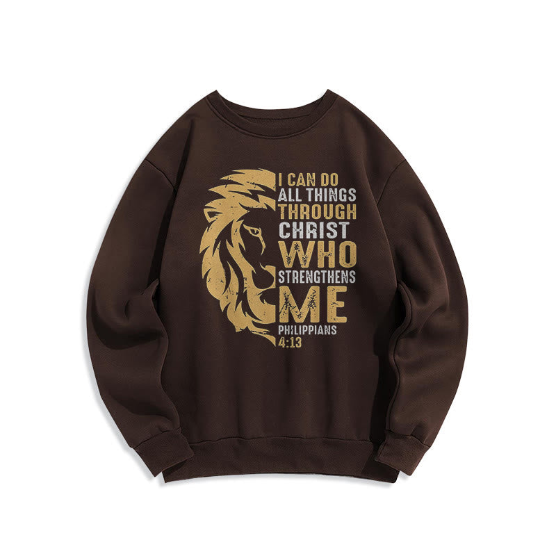 Sweat-shirt en polyester doublé polaire avec citation « Christ me fortifie » de Christianartworkshop - Brun - 2XL - image 20