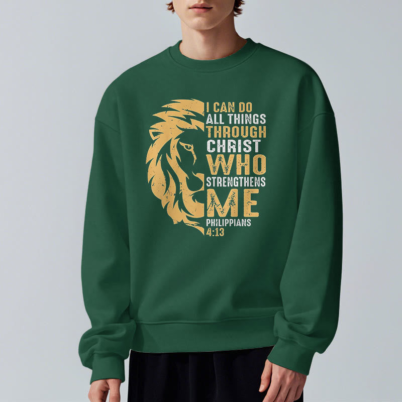 Sweat-shirt en polyester doublé polaire avec citation « Christ me fortifie » de Christianartworkshop - image 2