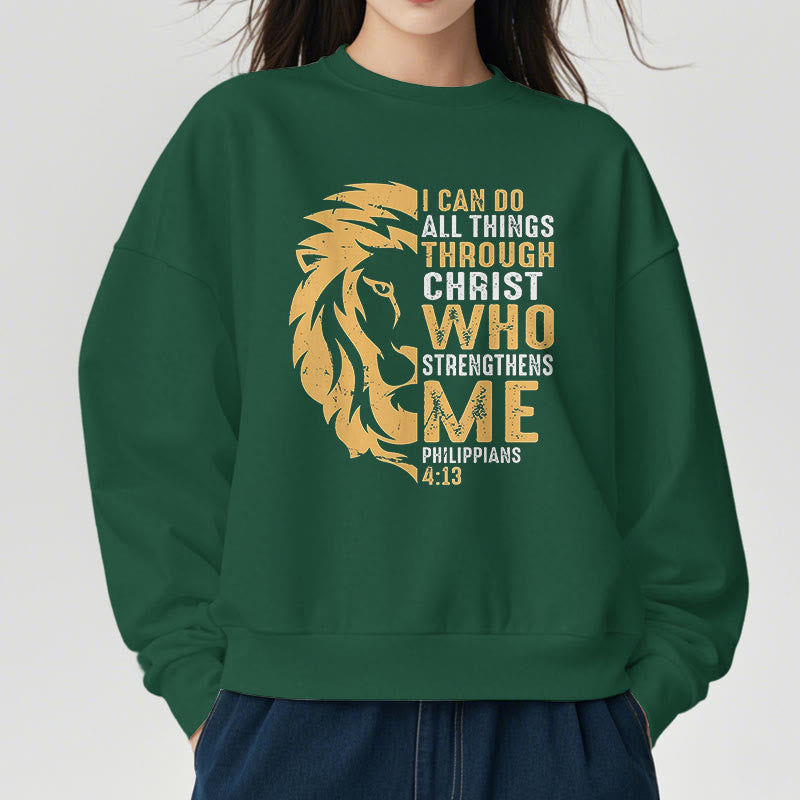 Sweat-shirt en polyester doublé polaire avec citation « Christ me fortifie » de Christianartworkshop - image 1