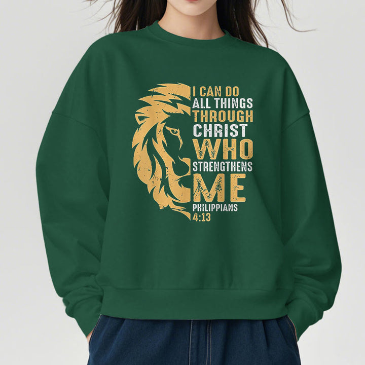 Sweat-shirt en polyester doublé polaire avec citation « Christ me fortifie » de Christianartworkshop - image 1