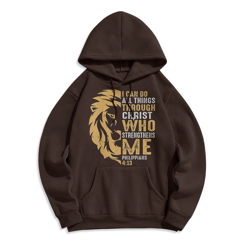 Sweat à capuche en polyester doublé polaire avec citation « Christ me fortifie » de Christianartworkshop - Brun - 2XL - image 20