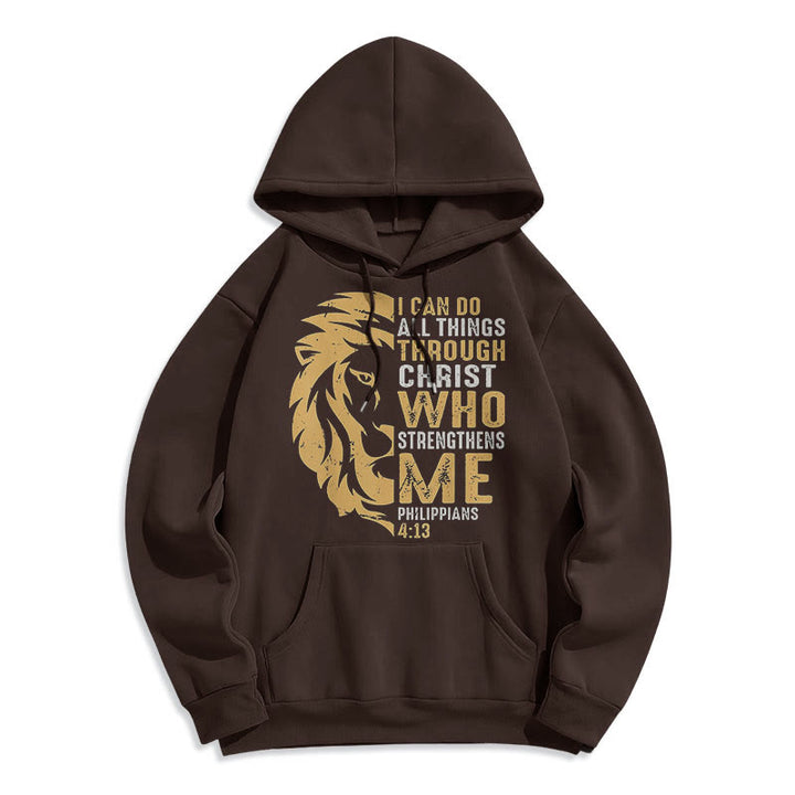 Sweat à capuche en polyester doublé polaire avec citation « Christ me fortifie » de Christianartworkshop - Brun - 2XL - image 20