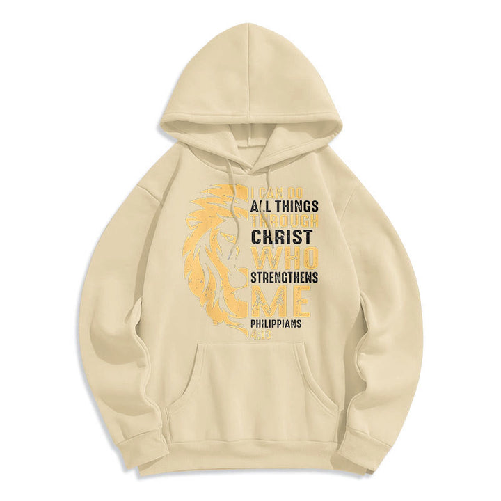 Sweat à capuche en polyester doublé polaire avec citation « Christ me fortifie » de Christianartworkshop - Beige - 2XL - image 15