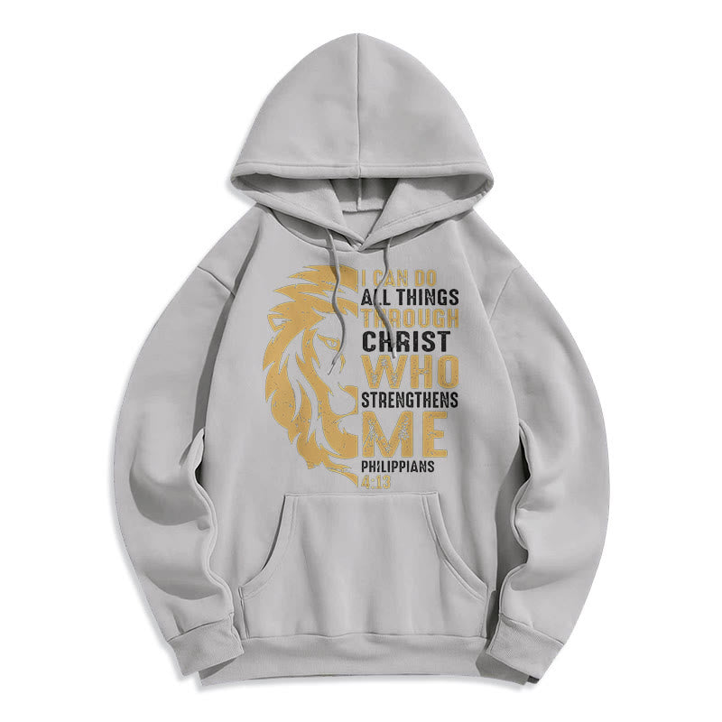 Sweat à capuche en polyester doublé polaire avec citation « Christ me fortifie » de Christianartworkshop - Gris - 2XL - image 30
