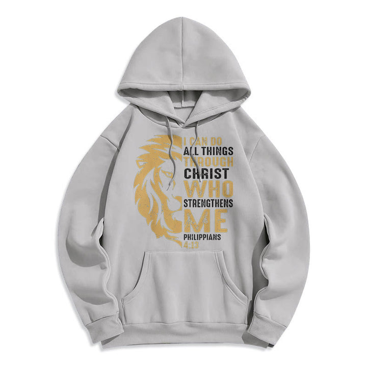 Sweat à capuche en polyester doublé polaire avec citation « Christ me fortifie » de Christianartworkshop - Gris - 2XL - image 30
