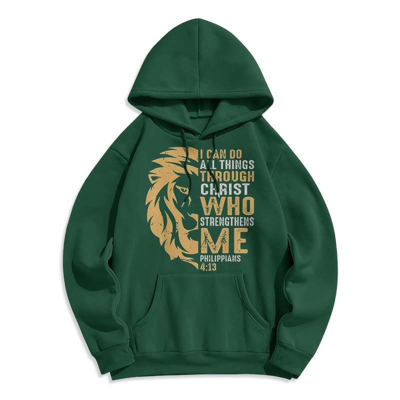 Sweat à capuche en polyester doublé polaire avec citation « Christ me fortifie » de Christianartworkshop - Vert - 2XL - image 0