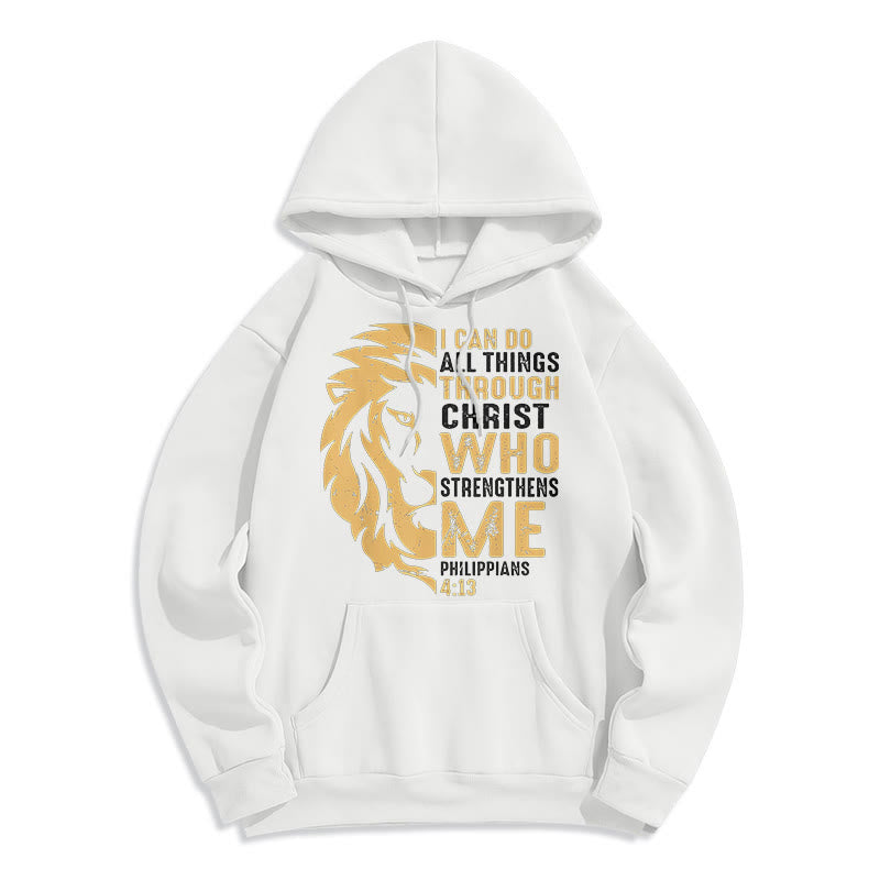 Sweat à capuche en polyester doublé polaire avec citation « Christ me fortifie » de Christianartworkshop - Blanc - 2XL - image 10
