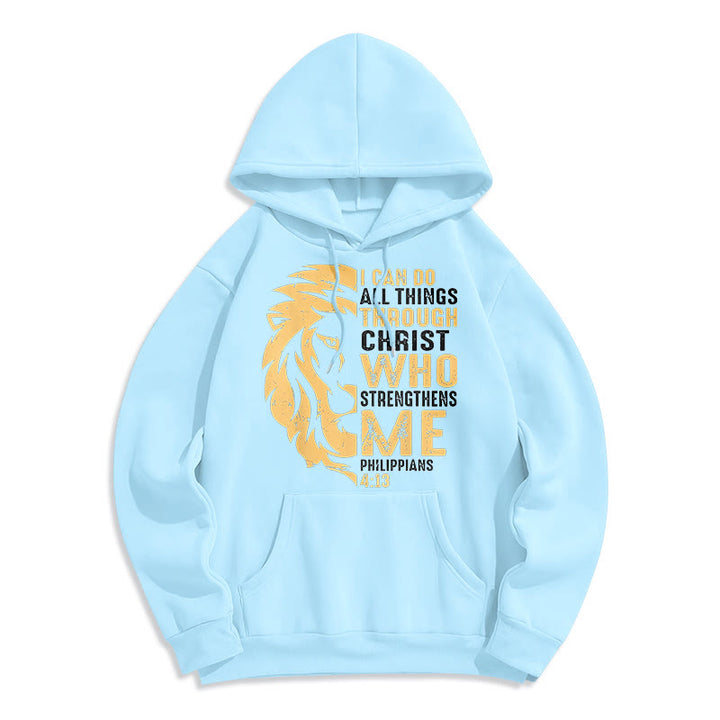 Sweat à capuche en polyester doublé polaire avec citation « Christ me fortifie » de Christianartworkshop - Bleu - 2XL - image 25