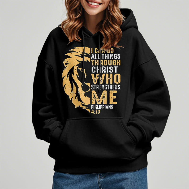 Sweat à capuche en polyester doublé polaire avec citation « Christ me fortifie » de Christianartworkshop - image 7
