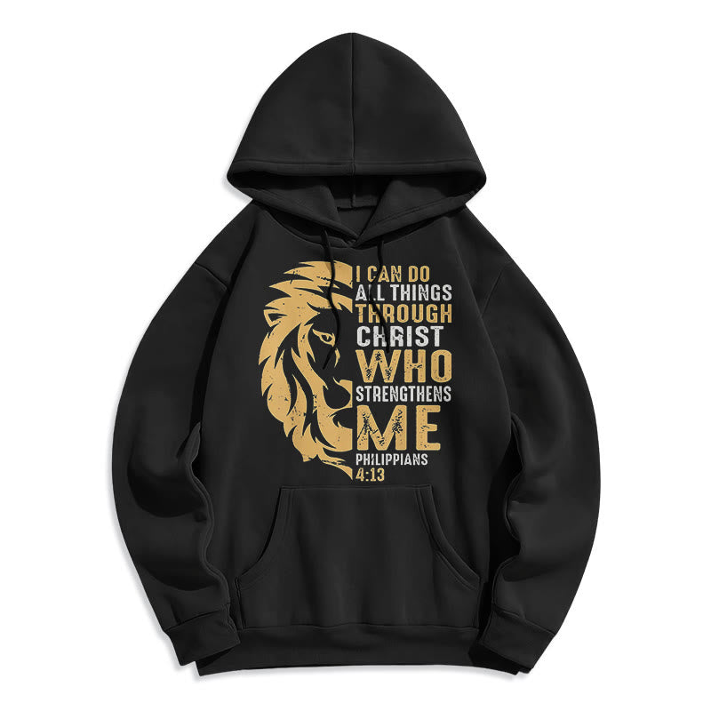 Sweat à capuche en polyester doublé polaire avec citation « Christ me fortifie » de Christianartworkshop - Noir - 2XL - image 5