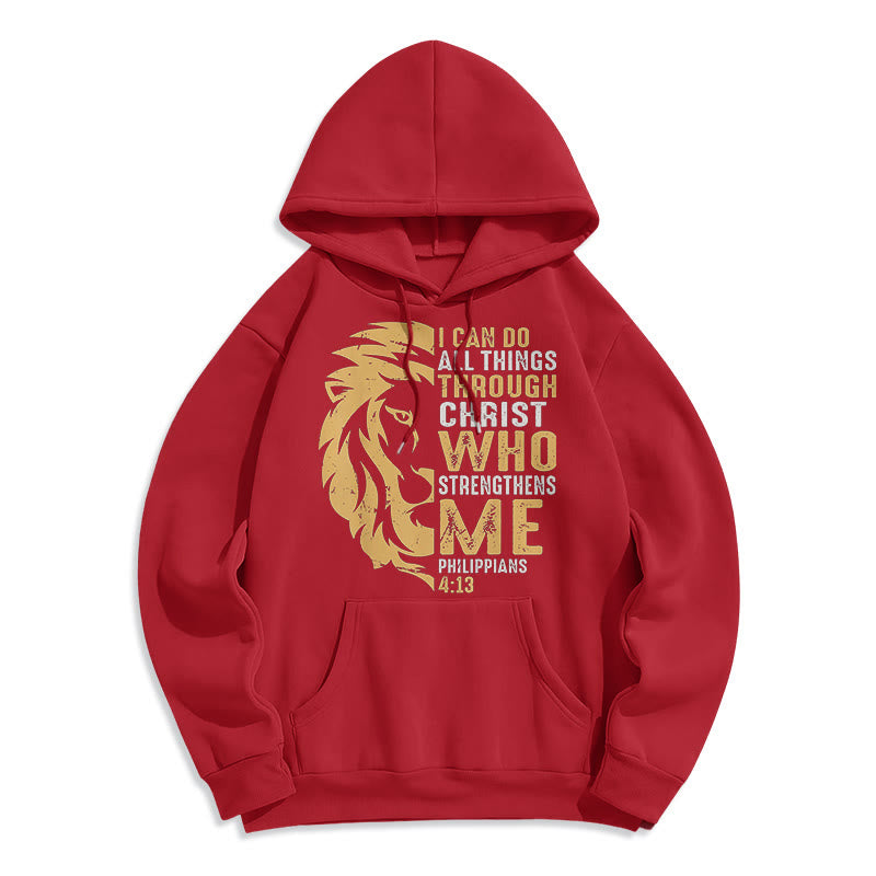 Sweat à capuche en polyester doublé polaire avec citation « Christ me fortifie » de Christianartworkshop - Rouge - 2XL - image 35