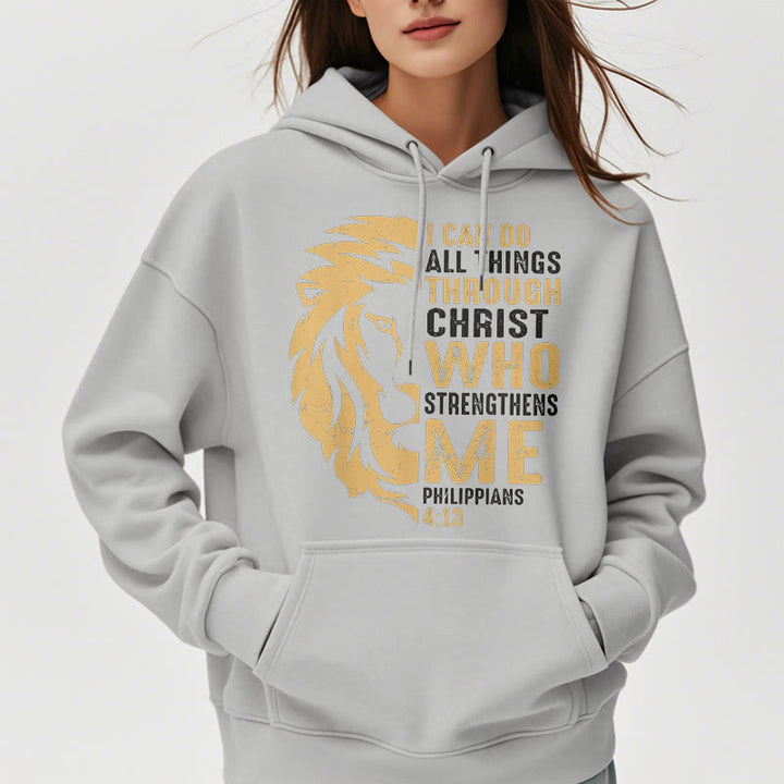 Sweat à capuche en polyester doublé polaire avec citation « Christ me fortifie » de Christianartworkshop - image 33