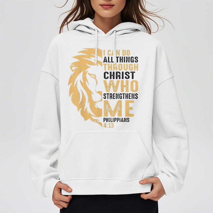 Sweat à capuche en polyester doublé polaire avec citation « Christ me fortifie » de Christianartworkshop - image 13