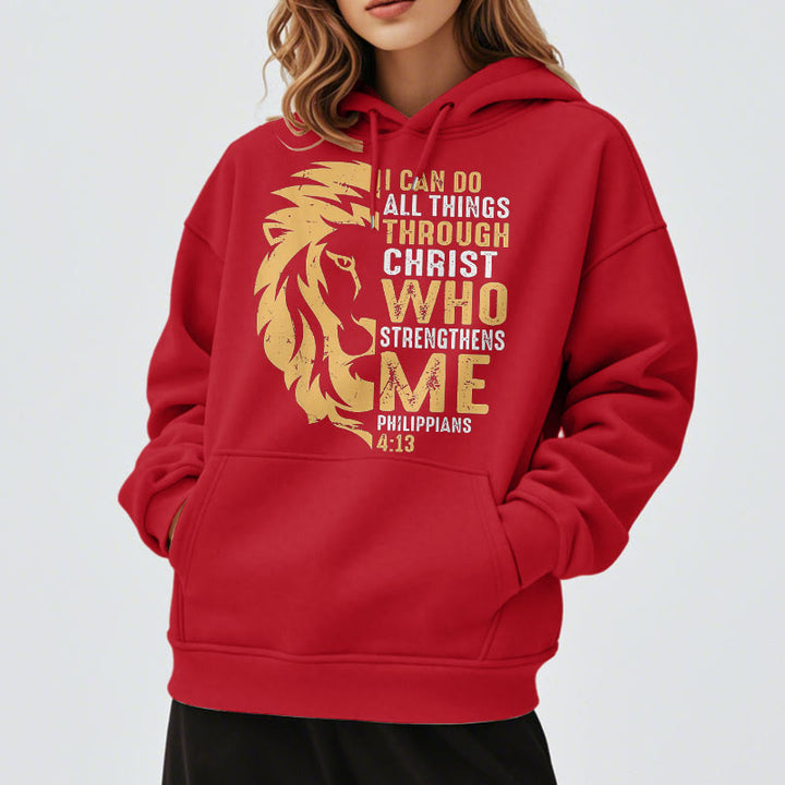 Sweat à capuche en polyester doublé polaire avec citation « Christ me fortifie » de Christianartworkshop - image 37