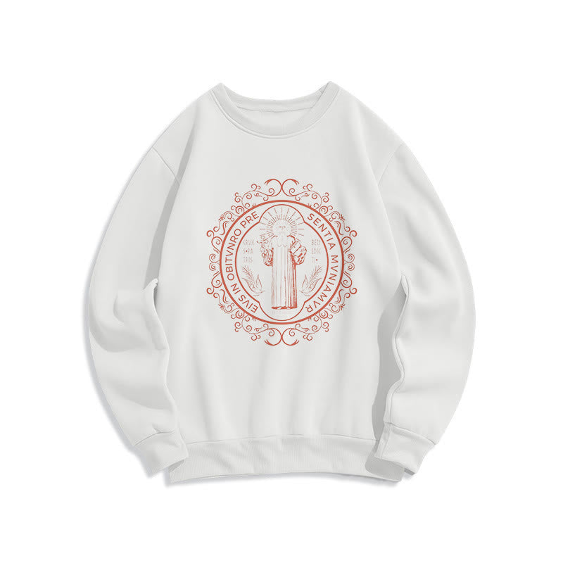 Sweat-shirt en polyester doublé polaire, style classique, à motif floral Saint-Benoît, de Christianartworkshop - Blanc - 2XL - image 5