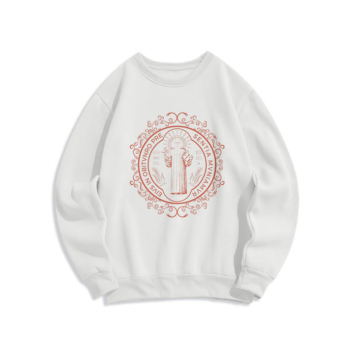 Sweat-shirt en polyester doublé polaire, style classique, à motif floral Saint-Benoît, de Christianartworkshop - Blanc - 2XL - image 5