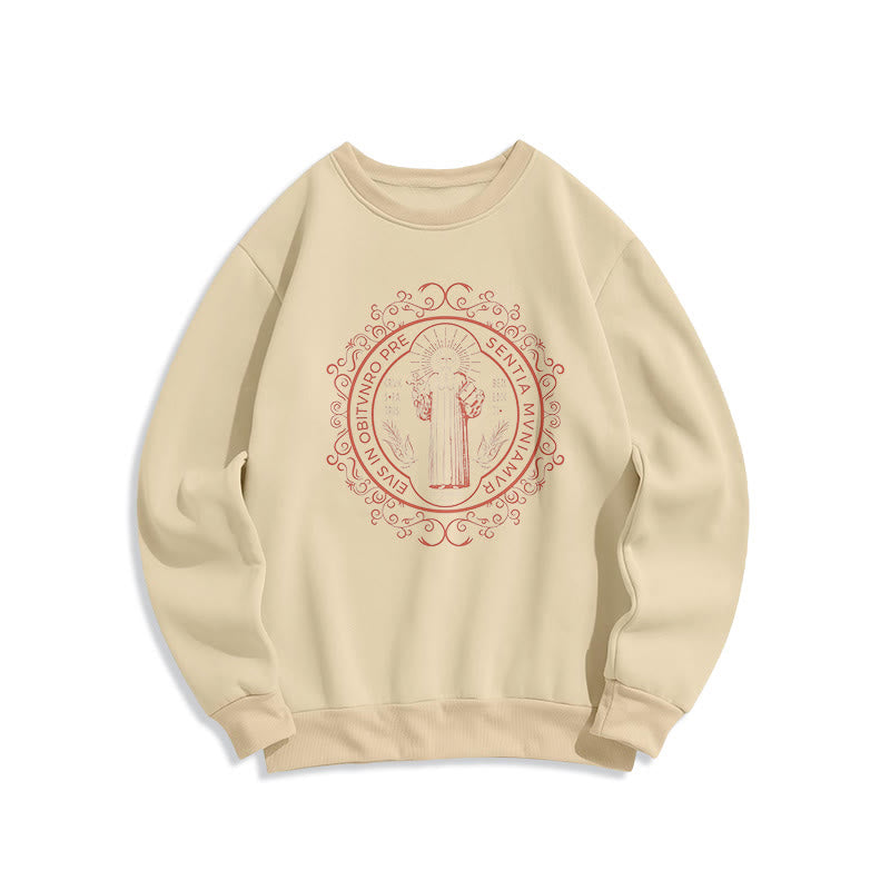 Sweat-shirt en polyester doublé polaire, style classique, à motif floral Saint-Benoît, de Christianartworkshop - Beige - 2XL - image 10