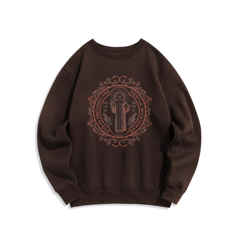 Sweat-shirt en polyester doublé polaire, style classique, à motif floral Saint-Benoît, de Christianartworkshop - Brun - 2XL - image 15