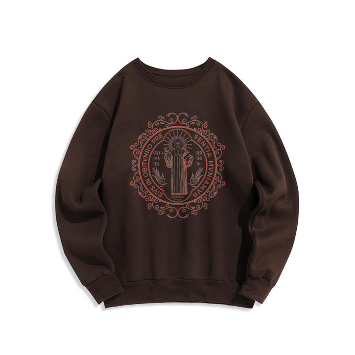 Sweat-shirt en polyester doublé polaire, style classique, à motif floral Saint-Benoît, de Christianartworkshop - Brun - 2XL - image 15
