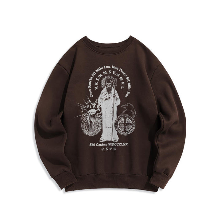 Sweat-shirt en polyester doublé polaire style classique avec motif Saint Benoît, signé Christianartworkshop - Brun - 2XL - image 15