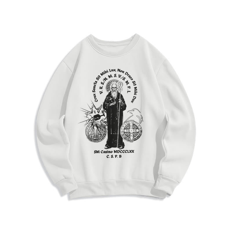 Sweat-shirt en polyester doublé polaire style classique avec motif Saint Benoît, signé Christianartworkshop - Blanc - 2XL - image 5