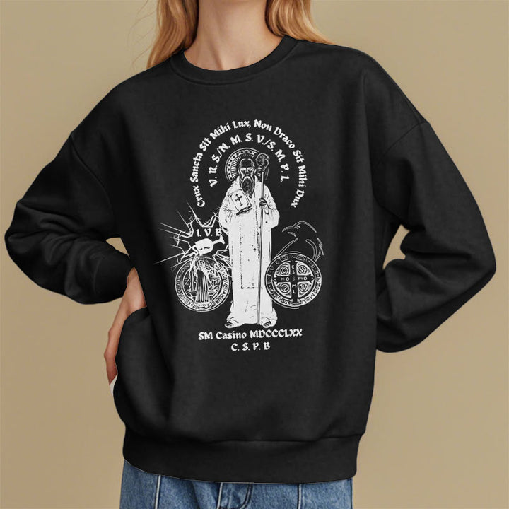Sweat-shirt en polyester doublé polaire style classique avec motif Saint Benoît, signé Christianartworkshop - image 1