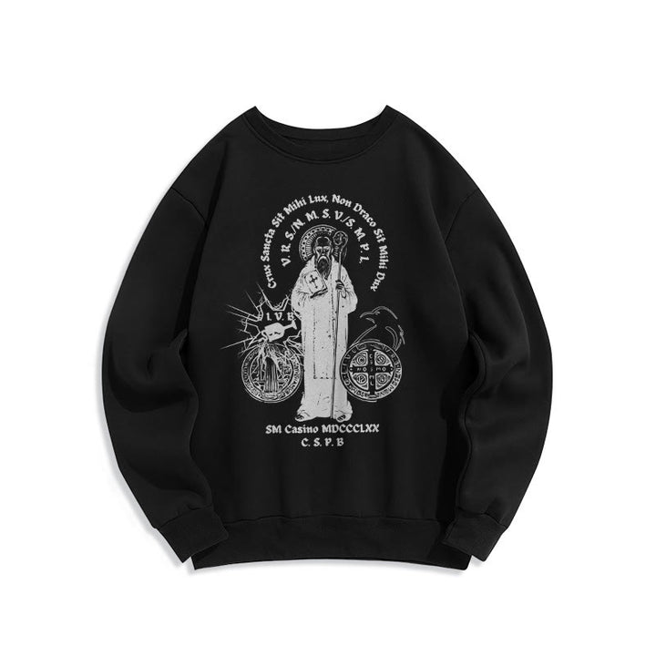 Sweat-shirt en polyester doublé polaire style classique avec motif Saint Benoît, signé Christianartworkshop - Noir - 2XL - image 0