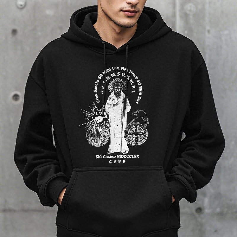 Sweat à capuche en polyester doublé polaire avec motif Saint Benoît, style classique, Christianartworkshop - image 1