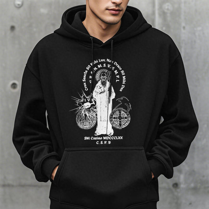 Sweat à capuche en polyester doublé polaire avec motif Saint Benoît, style classique, Christianartworkshop - image 1