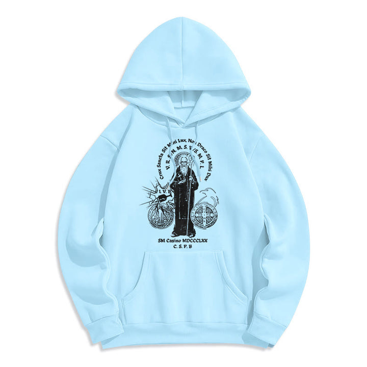 Sweat à capuche en polyester doublé polaire avec motif Saint Benoît, style classique, Christianartworkshop - Bleu - 2XL - image 25