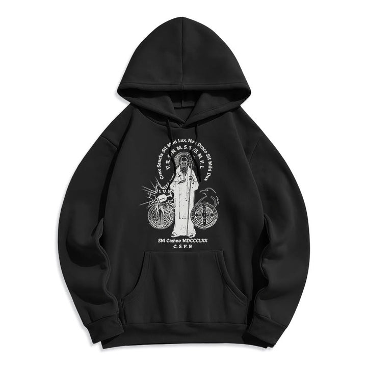 Sweat à capuche en polyester doublé polaire avec motif Saint Benoît, style classique, Christianartworkshop - Noir - 2XL - image 0