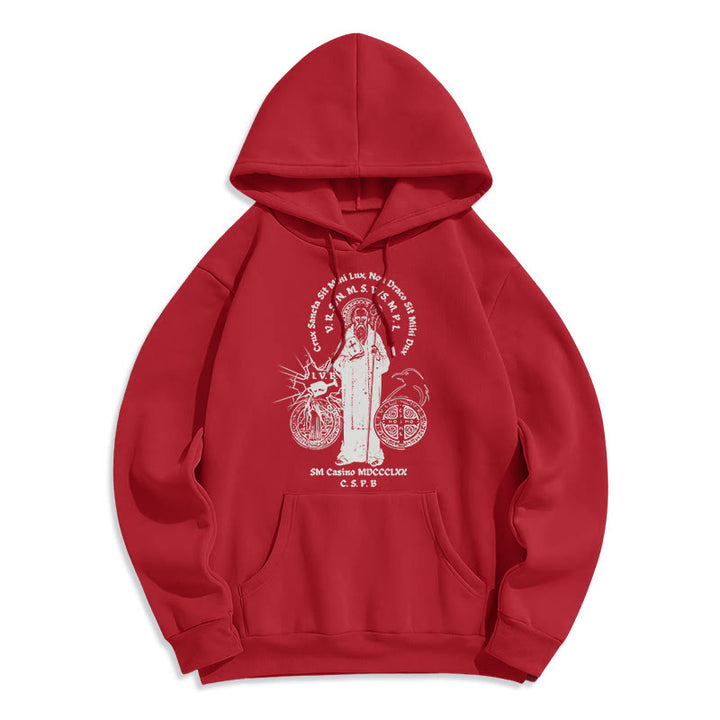 Sweat à capuche en polyester doublé polaire avec motif Saint Benoît, style classique, Christianartworkshop - Rouge - 2XL - image 35