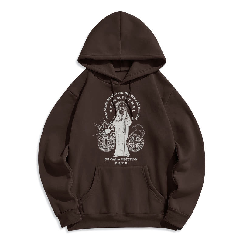 Sweat à capuche en polyester doublé polaire avec motif Saint Benoît, style classique, Christianartworkshop - Brun - 2XL - image 15