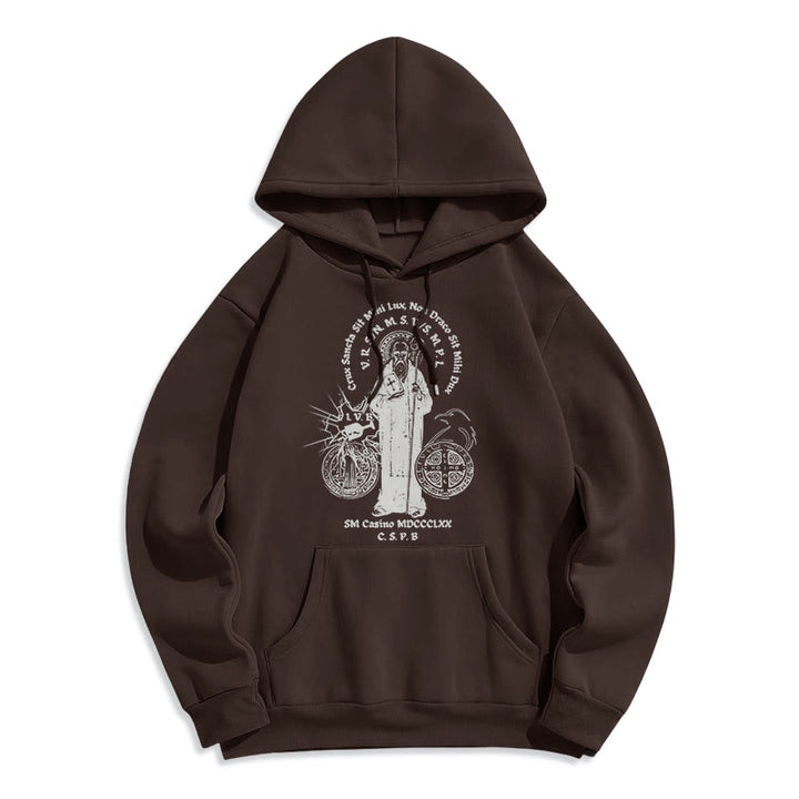Sweat à capuche en polyester doublé polaire avec motif Saint Benoît, style classique, Christianartworkshop - Brun - 2XL - image 15