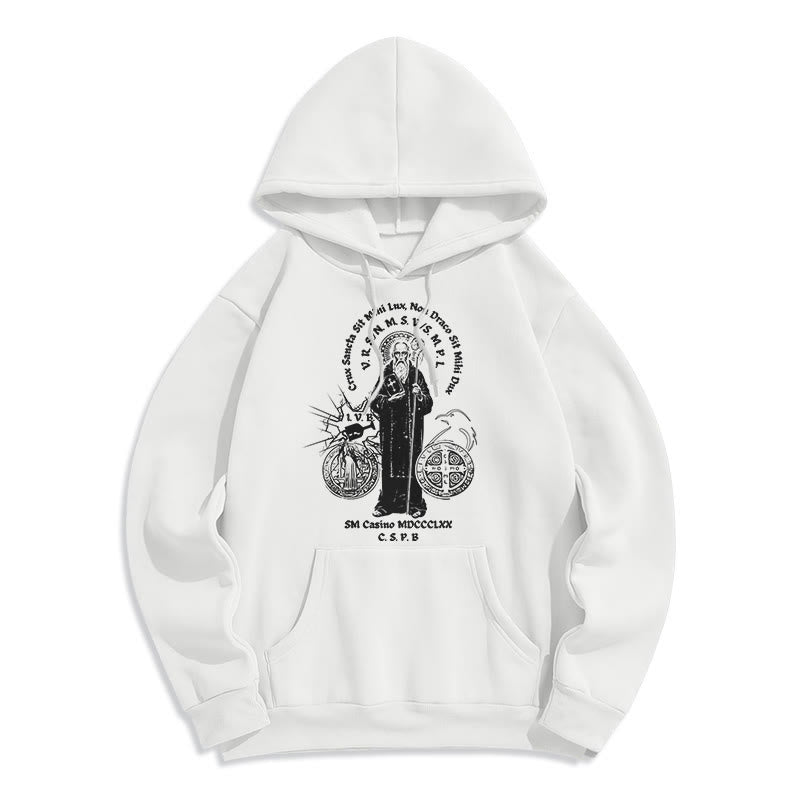 Sweat à capuche en polyester doublé polaire avec motif Saint Benoît, style classique, Christianartworkshop - Blanc - 2XL - image 5