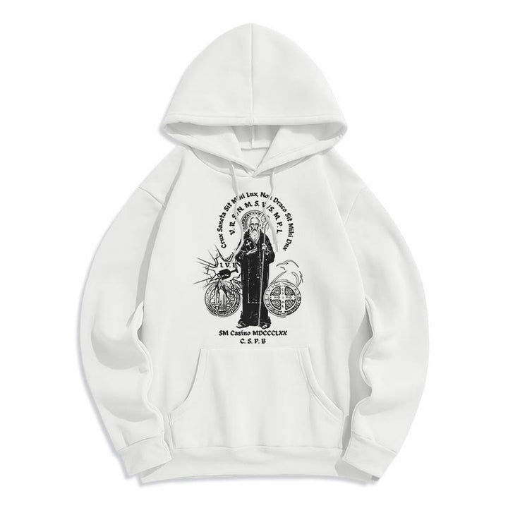 Sweat à capuche en polyester doublé polaire avec motif Saint Benoît, style classique, Christianartworkshop - Blanc - 2XL - image 5