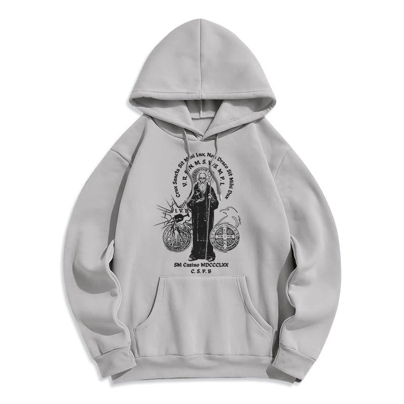 Sweat à capuche en polyester doublé polaire avec motif Saint Benoît, style classique, Christianartworkshop - Gris - 2XL - image 30