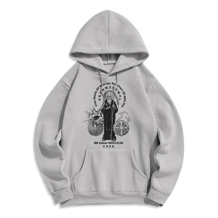 Sweat à capuche en polyester doublé polaire avec motif Saint Benoît, style classique, Christianartworkshop - Gris - 2XL - image 30