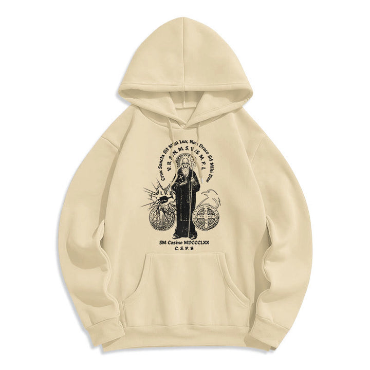 Sweat à capuche en polyester doublé polaire avec motif Saint Benoît, style classique, Christianartworkshop - Beige - 2XL - image 10