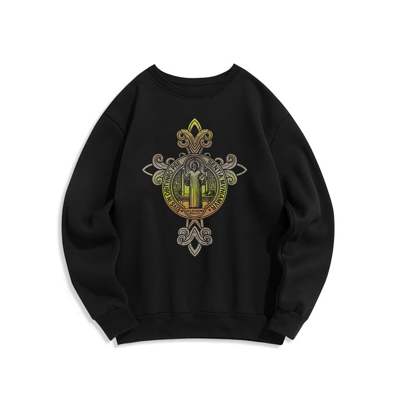 Sweat-shirt en polyester doublé polaire, style coloré, orné de volutes et de l'emblème de Saint Benoît, style Christianartworkshop - Noir - 2XL - image 0