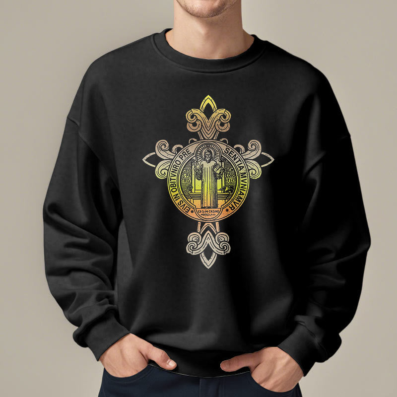 Sweat-shirt en polyester doublé polaire, style coloré, orné de volutes et de l'emblème de Saint Benoît, style Christianartworkshop - image 1