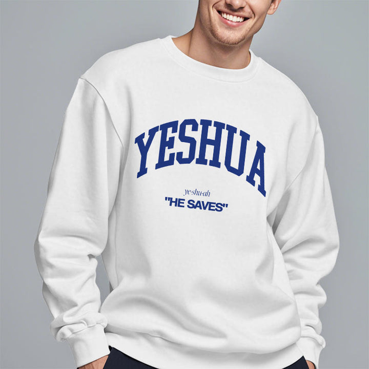 Sweat-shirt en polyester doublé polaire style classique « Yeshua He Saves » de Christianartworkshop - image 12