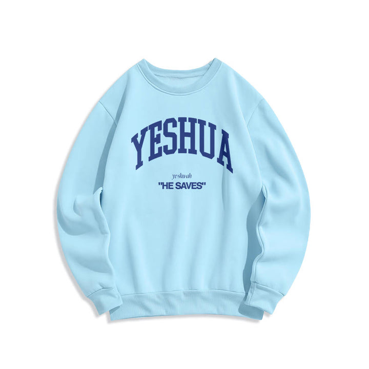 Sweat-shirt en polyester doublé polaire style classique « Yeshua He Saves » de Christianartworkshop - Bleu - 2XL - image 25