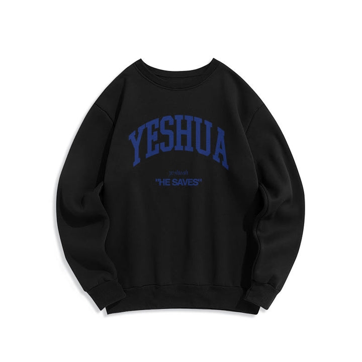 Sweat-shirt en polyester doublé polaire style classique « Yeshua He Saves » de Christianartworkshop - Noir - 2XL - image 0